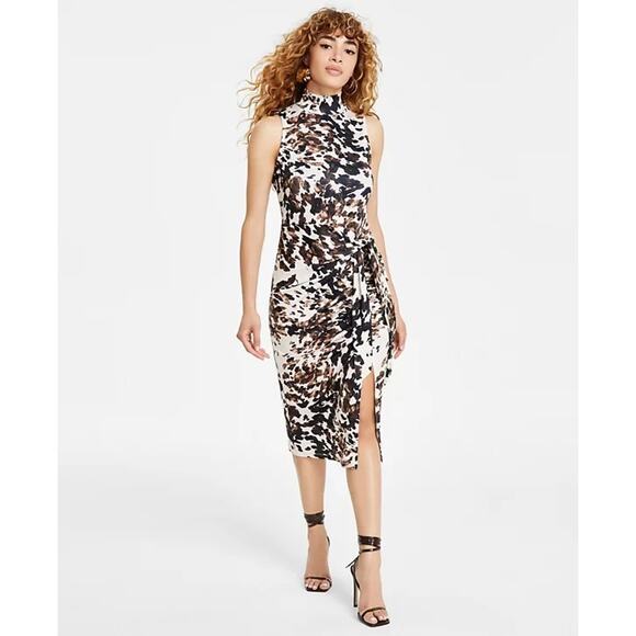 NWT Bar III Petite XS Sleeveless Animal Print Tie Front Sheath Midi Dress - Picture 1 of 12
